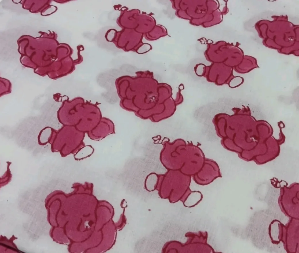 Little Elephant pink elephant hand block-printed cotton fabric for baby pants