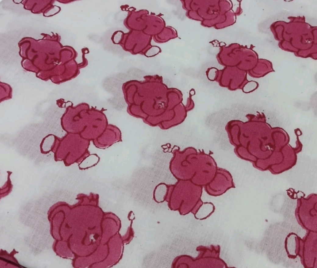 Little Elephant pink elephant hand block-printed fabric detail