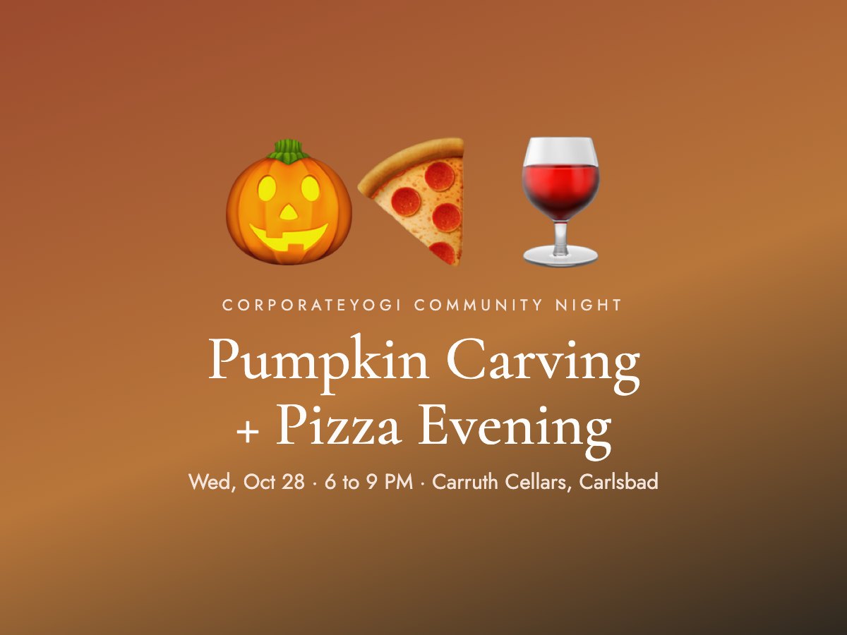 Pumpkin carving and pizza night at Carruth Cellars in Carlsbad, hosted by CorporateYogi, October 28